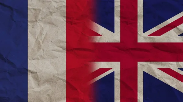 Birleşik Krallık Fransa Bayrakları Birlikte Buruşuk Kağıt Efekti Arkaplan Llüstrasyon — Stok fotoğraf