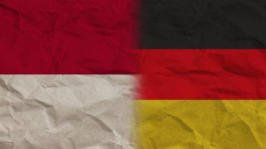 Almanya ve Endonezya Bayrakları Birlikte, Buruşuk Kağıt Efekti Arkaplan 3D İllüstrasyon