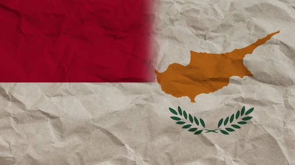 キプロスとインドネシアの旗が折り重なる紙効果背景3Dイラスト — ストック写真