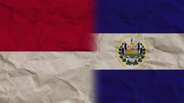 Флаги Сальвадора Индонезии Вместе Смятый Бумажный Эффект Фон Иллюстрация — стоковое фото
