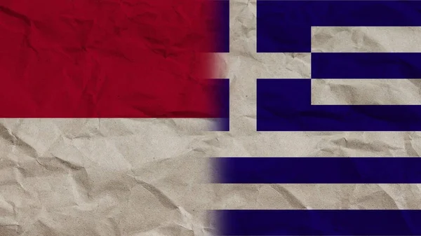 Bandeiras Grécia Indonésia Juntas Ilustração Fundo Efeito Papel Enrugado — Fotografia de Stock