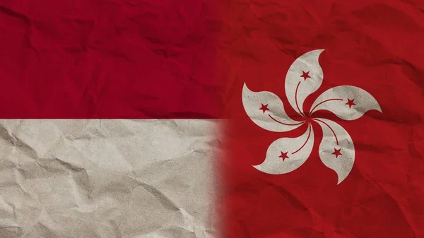 Hong Kong Indonesia Flags Together Crumpled Paper Effect Background Illustration — Stock Photo, Image