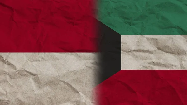 Kuwait Indonesia Bandiere Insieme Carta Stropicciata Effetto Sfondo Illustrazione — Foto Stock