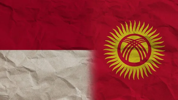 Kyrgyzstan Indonesia Flags Together Crumpled Paper Effect Background Illustration — Stock Photo, Image