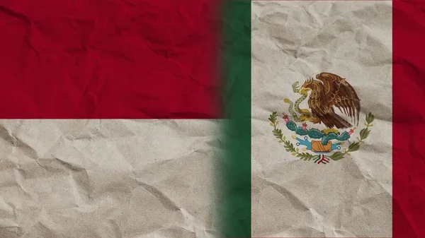Messico Indonesia Bandiere Insieme Carta Stropicciata Effetto Sfondo Illustrazione — Foto Stock