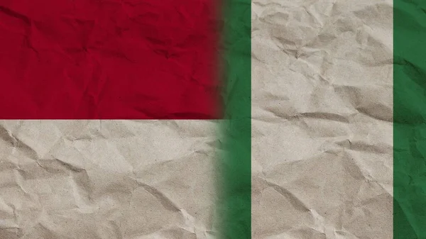 Nigeria Indonezja Flagi Razem Zgnieciony Efekt Papieru Tło Ilustracja — Zdjęcie stockowe
