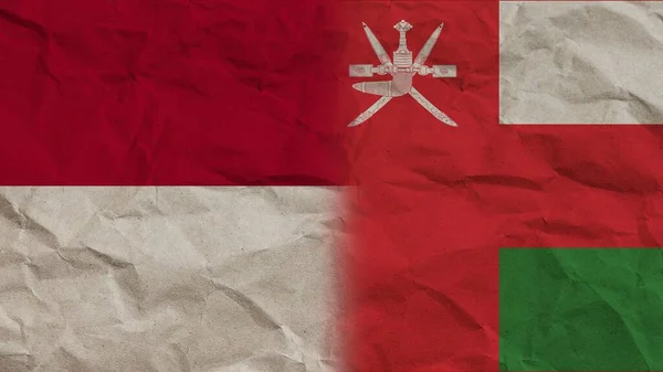 Oman Indonezja Flagi Razem Pognieciony Efekt Papieru Tło Ilustracja — Zdjęcie stockowe
