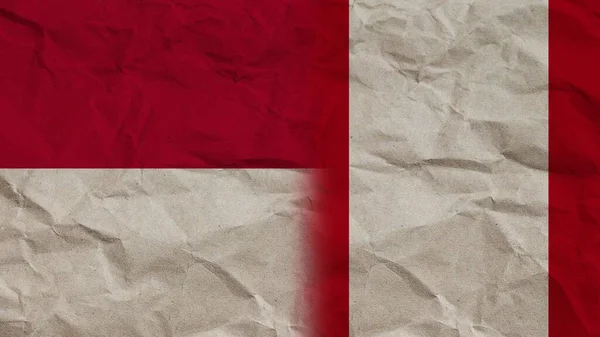 Peru Och Indonesien Flaggor Tillsammans Skrynklig Papperseffekt Bakgrund Illustration — Stockfoto