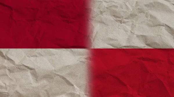 Polen Indonesië Vlaggen Samen Verfrommeld Papier Effect Achtergrond Illustratie — Stockfoto