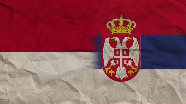 Serbia Indonesia Flags Together Crumpled Paper Effect Background Illustration — 스톡 사진