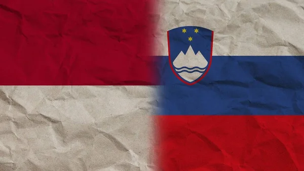 Slovenien Och Indonesien Flaggor Tillsammans Skrumpna Papper Effect Bakgrund Illustration — Stockfoto