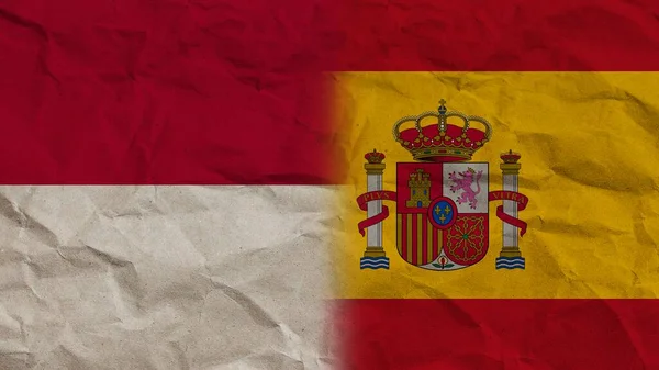 スペインとインドネシアの旗が折り重なり紙効果 3Dイラスト — ストック写真