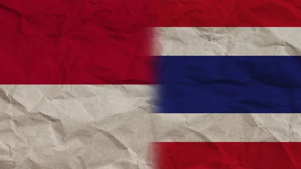 Tailândia Indonésia Bandeiras Juntas Papel Enrugado Efeito Fundo Ilustração — Fotografia de Stock
