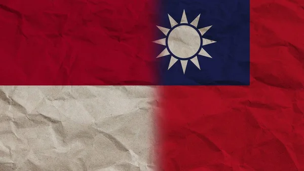 Taiwan Indonesia Flags Together Crumpled Paper Effect Background Illustration — Stock Photo, Image