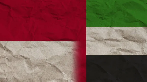 Emirati Arabi Uniti Indonesia Bandiere Insieme Carta Stropicciata Effetto Sfondo — Foto Stock