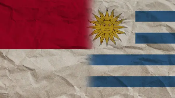 Uruguay Indonesië Vlaggen Samen Verfrommeld Papier Effect Achtergrond Illustratie — Stockfoto