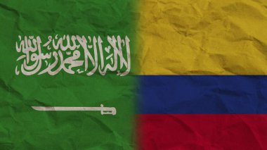 Kolombiya ve Suudi Arabistan Bayrakları Birlikte, Kırışık Kağıt Efekti 3D Görüntü
