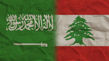 Lübnan ve Suudi Arabistan Bayrakları Birlikte, Kırışık Kağıt Efekti 3D Görüntü