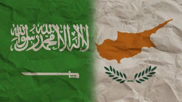 Zypern Und Saudi Arabien Flaggen Zusammen Zerknitterter Papiereffekt Hintergrund Illustration — Stockfoto