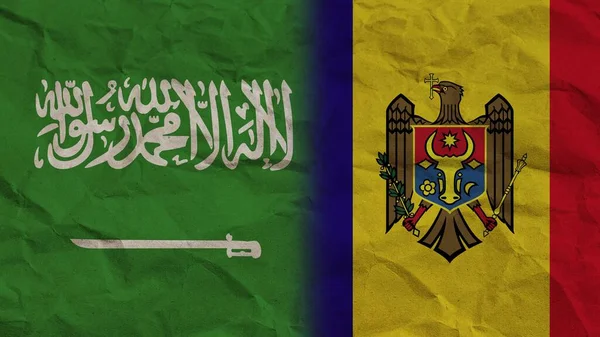 Moldova Szaúd Arábia Zászlók Együtt Gyűrött Papír Hatás Háttér Illusztráció — Stock Fotó