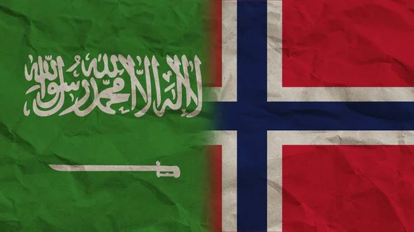 Drapeaux Norvège Arabie Saoudite Ensemble Effet Papier Froissé Illustration Fond — Photo