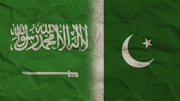 Pakistan Arabia Saudita Bandiere Insieme Carta Stropicciata Effetto Sfondo Illustrazione — Foto Stock