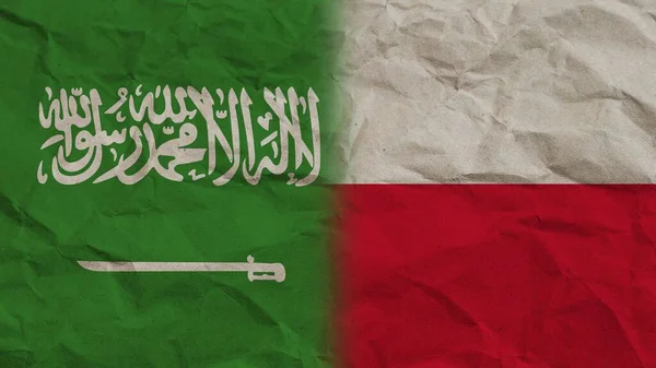 Drapeaux Pologne Arabie Saoudite Ensemble Effet Papier Froissé Illustration Fond — Photo