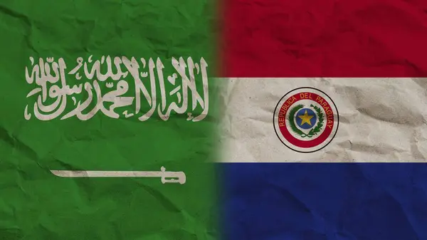 Paraguay Und Saudi Arabien Flaggen Zusammen Zerknüllter Papiereffekt Hintergrund Illustration — Stockfoto
