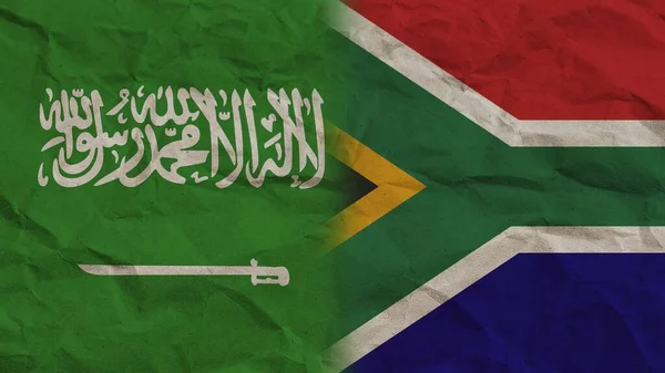 Sydafrika Och Saudiarabien Flaggor Tillsammans Crumpled Paper Effect Bakgrund Illustration — Stockfoto