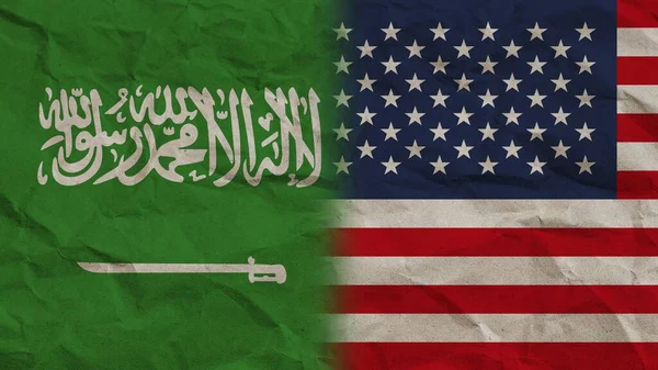 Stati Uniti America Arabia Saudita Bandiere Insieme Carta Stropicciata Effetto — Foto Stock