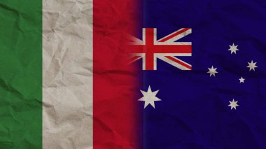 Avustralya ve İtalya Bayrakları Birlikte, Buruşuk Kağıt Efekti Arkaplan 3B Görüntü