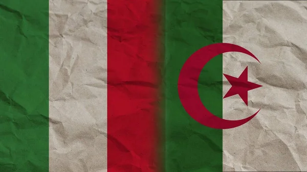 阿尔及利亚和意大利国旗连在一起 折皱纸效背景3D插图 — 图库照片