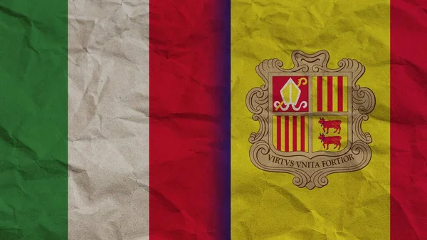 Andorra Olaszország Zászlók Együtt Gyűrött Papír Hatás Háttér Illusztráció — Stock Fotó