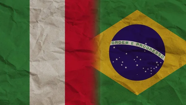 Brazilië Italië Samen Vlaggen Verfrommeld Papier Effect Achtergrond Illustratie — Stockfoto