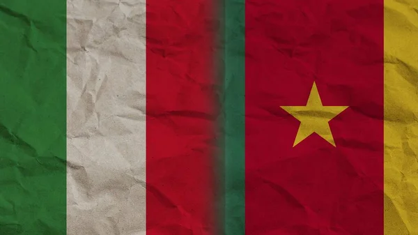 Камерун Смичкові Прапори Разом Потовчений Паперовий Ефект Фон Ілюстрація — стокове фото