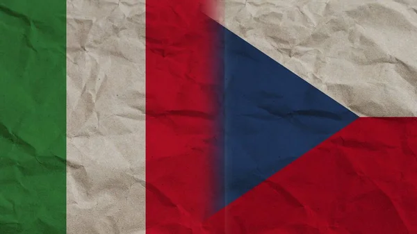 Czech Republic Italy Flags Together Crumpled Paper Effect Background Illustration — 스톡 사진