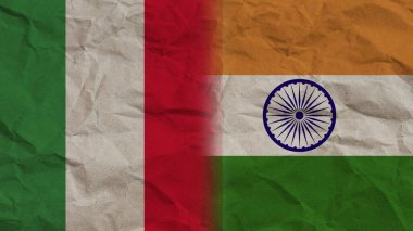 Hindistan ve İtalya Bayrakları Birlikte, Buruşuk Kağıt Efekti Arkaplan 3B Görüntü