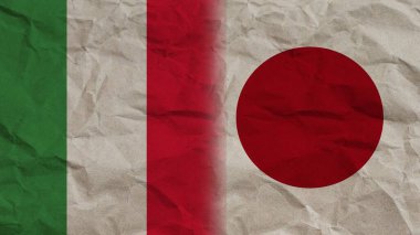 Japonya ve İtalya Bayrakları Birlikte, Buruşuk Kağıt Efekti Arkaplan 3B Görüntü