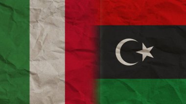 Libya ve İtalya Birlikte Bayraklar, Kırışık Kağıt Efekti 3B Görüntü