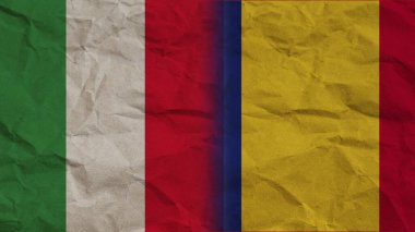 Romanya ve İtalya 'nın Bayrakları Kırışık Kağıt Efekti Arkaplanda 3B Görüntü