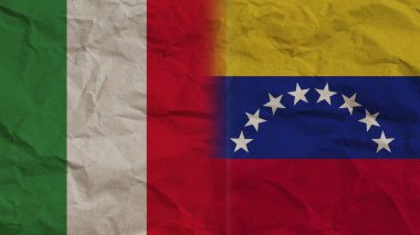 Venezuela ve İtalya Bayrakları Birlikte, Buruşuk Kağıt Efekti Arkaplan 3D İllüstrasyon