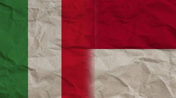 インドネシアとイタリアの国旗が折り重なる紙効果背景3Dイラスト — ストック写真