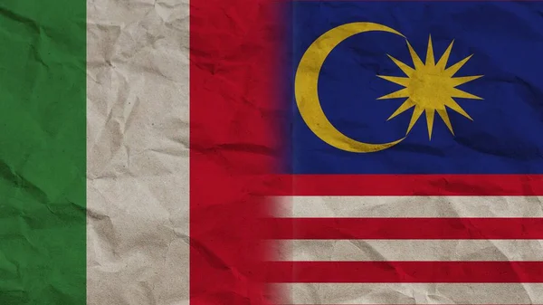 Malaysia Italy Flags Together Crumpled Paper Effect Background Illustration — 스톡 사진