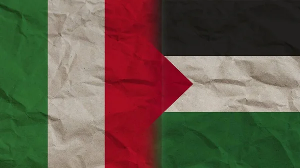 Palesztina Olaszország Zászlók Együtt Gyűrött Papír Hatás Háttér Illusztráció — Stock Fotó