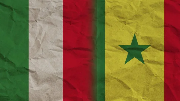 Senegal Italia Banderas Juntas Fondo Efecto Papel Arrugado Ilustración —  Fotos de Stock