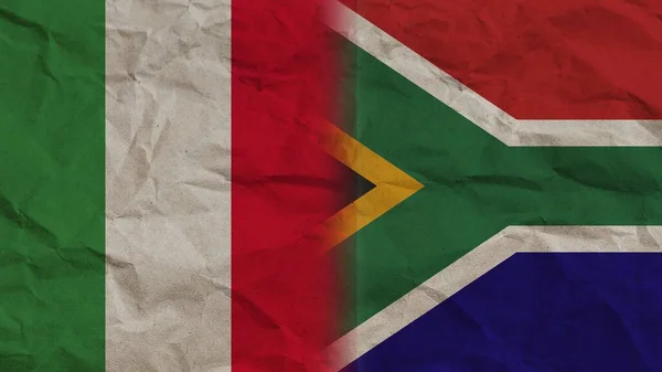 Dél Afrika Olaszország Zászlók Együtt Gyűrött Papír Hatás Háttér Illusztráció — Stock Fotó