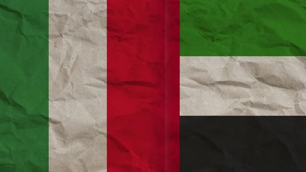 Spojené Arap Emiráty Itálie Vlajky Společně Zmačkaný Papír Efekt Pozadí — Stock fotografie
