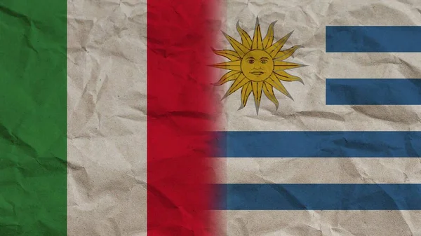 Uruguay Italië Vlaggen Samen Verfrommeld Papier Effect Achtergrond Illustratie — Stockfoto