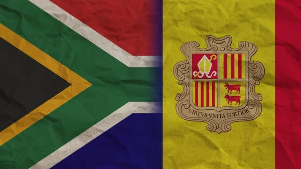 Andorra Dél Afrika Zászlók Együtt Gyűrött Papír Hatás Háttér Illusztráció — Stock Fotó
