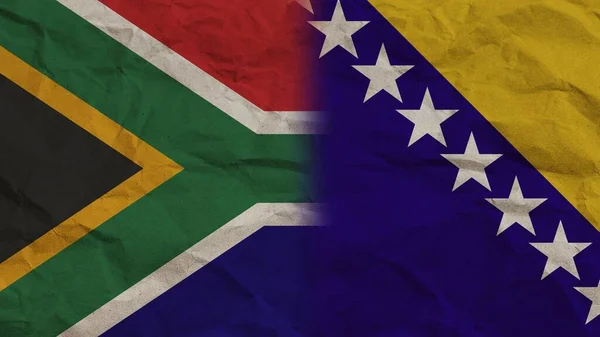 Bosznia Hercegovina Dél Afrika Zászlók Együtt Gyűrött Papír Hatás Háttér — Stock Fotó